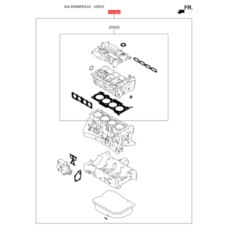 Комплект прокладок двигателя 20910-2GU05 Mobis - 209102GU05 - схема с каталога 20910, KKMAPD416 209102GU05