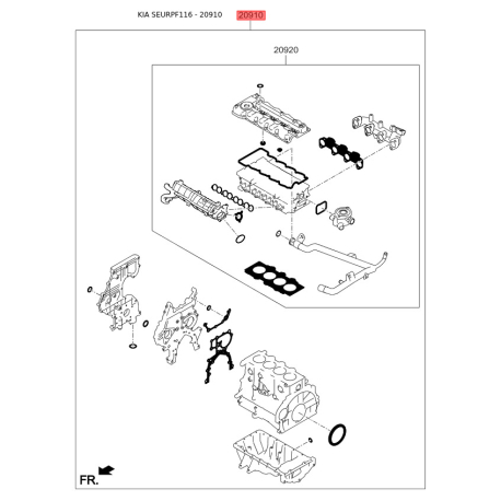 Комплект прокладок двигателя 20910-2AH04 Mobis - 209102AH04 - схема с каталога 20910, SEURPF116 209102AH04