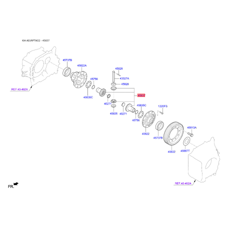 Сателіт диференціала АКПП 45837-3B601 Mobis - 458373B601 - схема з каталогу 45837, AEURPTW22 458373B601