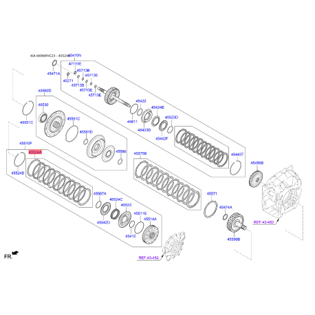 Комплект ламелей, автоматическая коробка передач 45525-3F800 Mobis - 455253F800 - схема с каталога 45524A, KKMAPHC23 455253F800