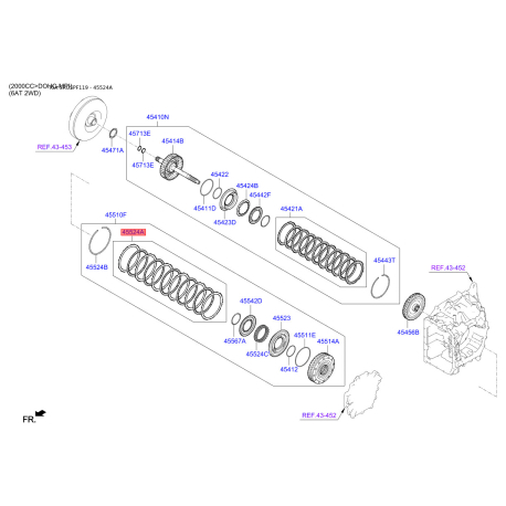 Комплект ламелей, автоматична коробка передач 45525-26610 Mobis - 4552526610 - схема з каталогу 45524A, SRUSPF119 4552526610