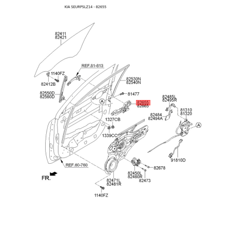 Ручка дверей ліва 82655-3W000 Mobis - 826553W000 - схема з каталогу 82655, SEURPSLZ14 826553W000