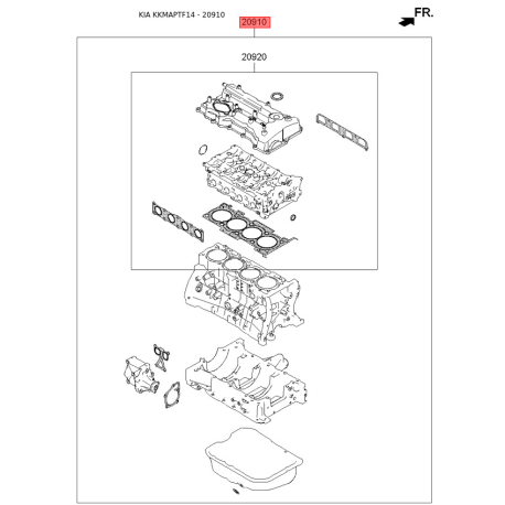 Комплект прокладок двигателя 20910-2GQ00 Mobis - 209102GQ00 - схема с каталога 20910, KKMAPTF14 209102GQ00