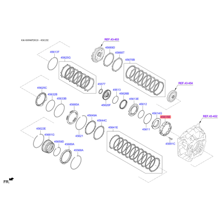 Тримач (кошик) гальма АКПП 45615-3B000 Mobis - 456153B000 - схема з каталогу 45615E, KKMAPD919 456153B000