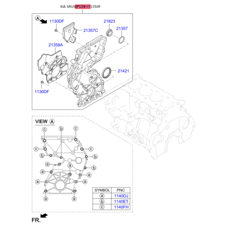 Крышка (фланец) цепи 21350-2F610 Mobis - 213502F610 - схема с каталога 21350F, SRUSPF119 213502F610