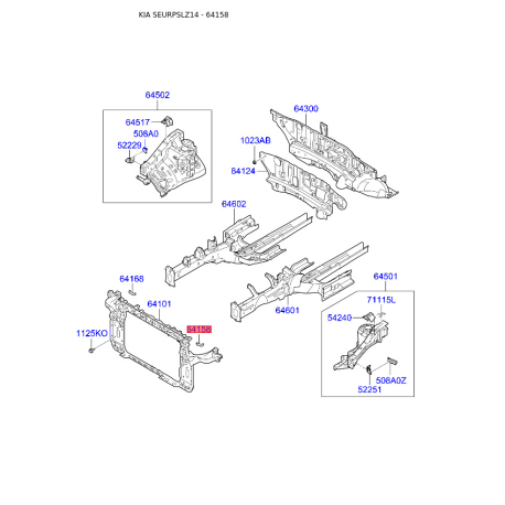 Кронштейн троса капота лівий 64174-3W000 Mobis - 641743W000 - схема з каталогу 64158, SEURPSLZ14 641743W000
