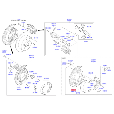 Щит заднего стояночного тормоза без колодок левый 58251-2S300 Mobis - 582512S300 - схема с каталога 58251A, SEURPSLZ14 582512S300