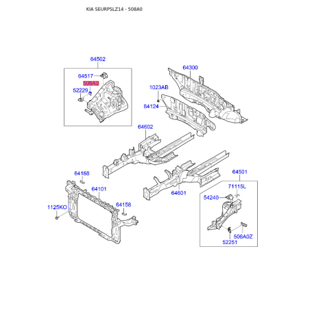 кронштейн, кріплення крила праве 66327-3W000 Mobis - 663273W000 - схема з каталогу 508A0, SEURPSLZ14 663273W000