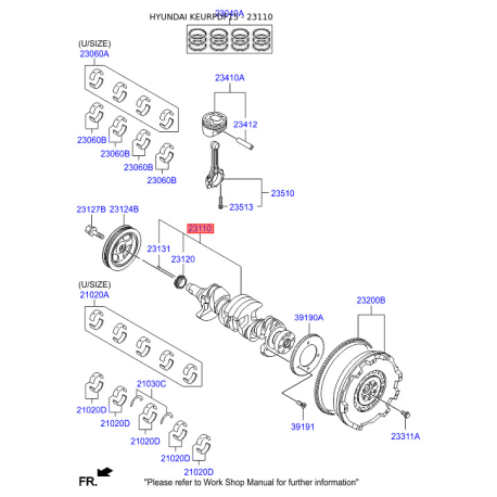 Колінчастий вал 41RZ6-2AF00 Mobis - 41RZ62AF00 - схема з каталогу 23110, KEURPDF15 41RZ62AF00