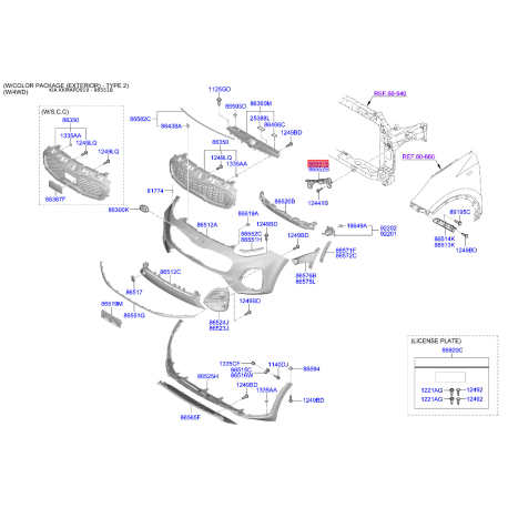 Кронштейн, буфер лівий верхній 86551-D9000 Mobis - 86551D9000 - схема з каталогу 86551B, KKMAPD919 86551D9000