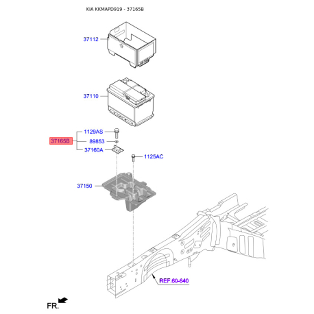 Крепление аккумулятора 37160-2W000 Mobis - 371602W000 - схема с каталога 37165B, KKMAPD919 371602W000