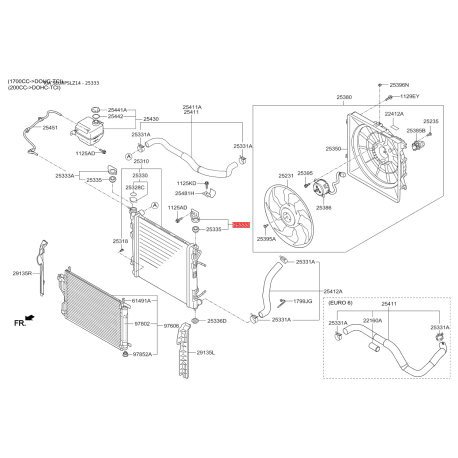 Крепление радиатора верхнее 25333-2S100 Mobis - 253332S100 - схема с каталога 25333, SEURPSLZ14 253332S100
