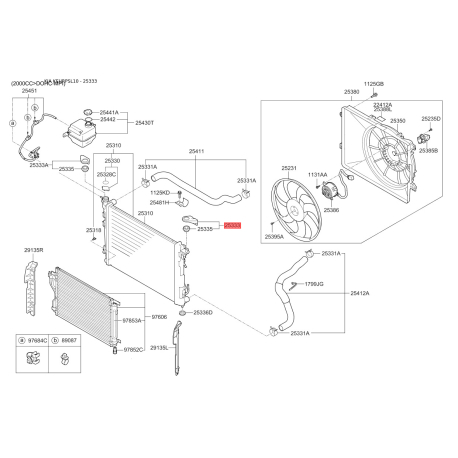 Крепление радиатора верхнее 25333-2S200 Mobis - 253332S200 - схема с каталога 25333, KEURPSL10 253332S200