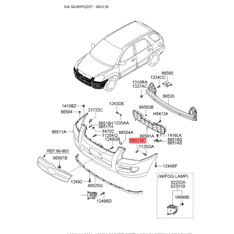 Кронштейн, буфер левый 86513-2F000 Mobis - 865132F000 - схема с каталога 86513K, SEURPFQZ07 865132F000