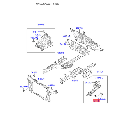 Кронштейн, крепление крыла левое 64537-3W000 Mobis - 645373W000 - схема с каталога 52251, SEURPSLZ14 645373W000