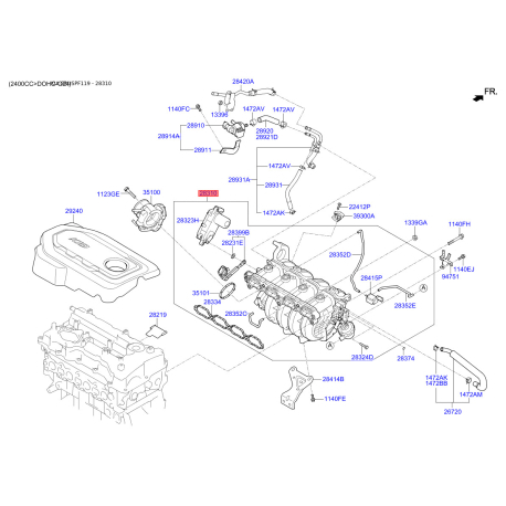 Коллектор впускной 28310-2F900 Mobis - 283102F900 - схема с каталога 28310, SRUSPF119 283102F900