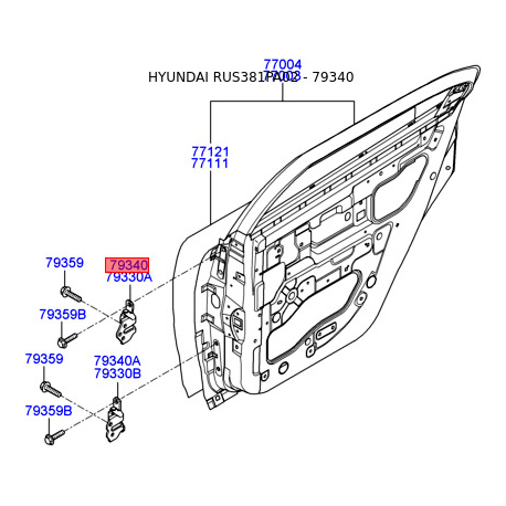 Петля бічних дверей права верхня 79420-3D000 Mobis - 794203D000 - схема з каталогу 79340, RUS381PA02 794203D000