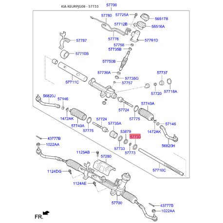 Втулка рейки рульового механізму 57733-38000 Mobis - 5773338000 - схема з каталогу 57733, KEURPJG08 5773338000