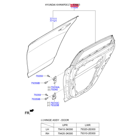 Дверь, кузов левая 77003-C1030 Mobis - 77003C1030 - схема с каталога 77003, KHMAPE617 77003C1030