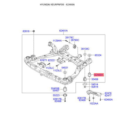 Сайлентблок балки 62485-3K200 Mobis - 624853K200 - схема з каталогу 62466A, KEURPNF08 624853K200