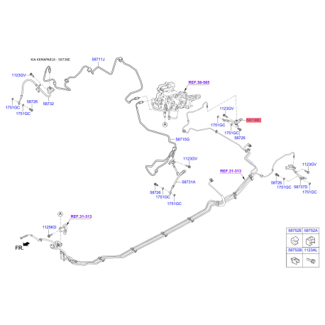 Шланг гальмівний правий 58738-C1500 Mobis - 58738C1500 - схема з каталогу 58738E, KKMAPA818 58738C1500