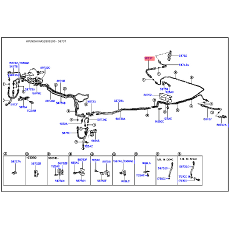 Шланг тормозной 58737-28000 Mobis - 5873728000 - схема с каталога 58737, NAS2809100 5873728000