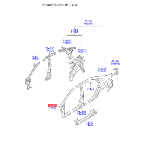 Боковина ліва 71110-3SA30 Mobis - 711103SA30 - схема з каталогу 71110, KEURPGF10 711103SA30