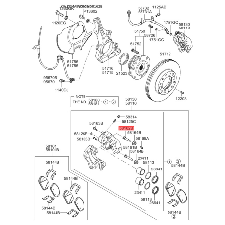 Направляюча (палець) супорта 58162-2E000 Mobis - 581622E000 - схема з каталогу 58162B, KKMAPVQ05 581622E000