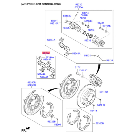 Колодки гальмівні дискові комплект 58302-D4A55 Mobis - 58302D4A55 - схема з каталогу 58302, KEURPD418 58302D4A55