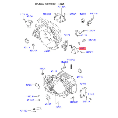 Кронштейн, кріплення механічної коробки передач 43175-39600 Mobis - 4317539600 - схема з каталогу 43175, KEURPFO04 4317539600