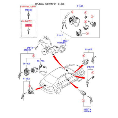 Ключ (вставка) двери в брелок 81996-3K030 Mobis - 819963K030 - схема с каталога 81998, KEURPNF04 819963K030