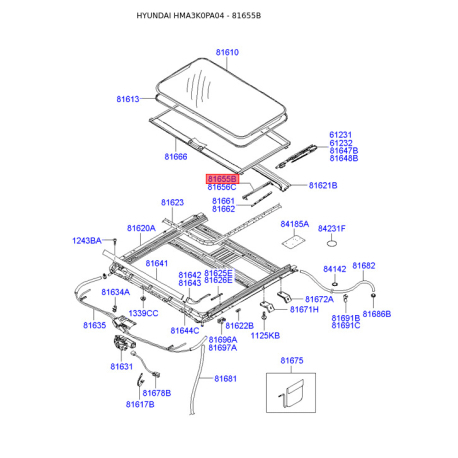 Люк и комплектующие левый 81655-3K000 Mobis - 816553K000 - схема с каталога 81655B, HMA3K0PA04 816553K000