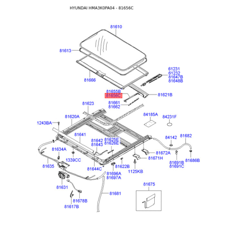 Люк и комплектующие правый 81656-3K000 Mobis - 816563K000 - схема с каталога 81656C, HMA3K0PA04 816563K000