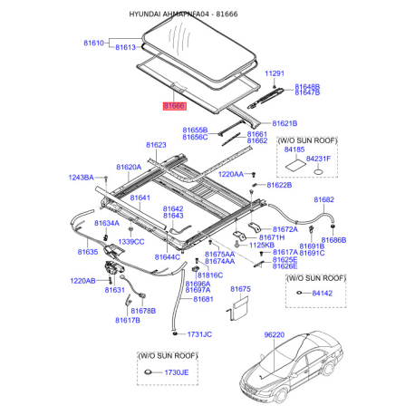 Люк и комплектующие 81666-3K000QS Mobis - 816663K000QS - схема с каталога 81666, AHMAPNFA04 816663K000QS