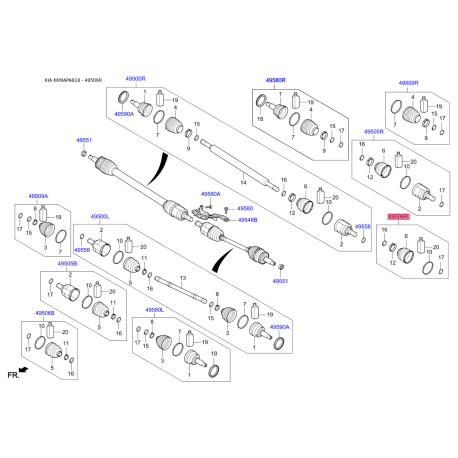 Чехол полуоси (пыльник) приводного вала правый 49583-E6050 Mobis - 49583E6050 - схема с каталога 49506R, KKMAPA818 49583E6050
