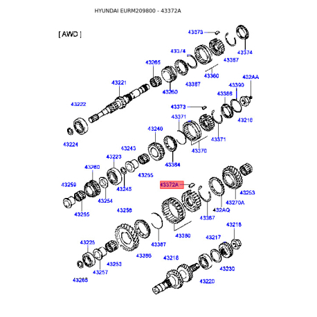 Сухарь (ключ) синхронизатора 43372-34003 Mobis - 4337234003 - схема с каталога 43372A, EURM209800 4337234003