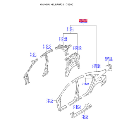Крило задне ліве 70100-3SA35 Mobis - 701003SA35 - схема з каталогу 70100, KEURPGF10 701003SA35
