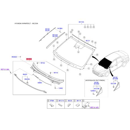Облицювання передньої панелі (жабо) 86150-C1000 Mobis - 86150C1000 - схема з каталогу 86150A, KHMAPE617 86150C1000