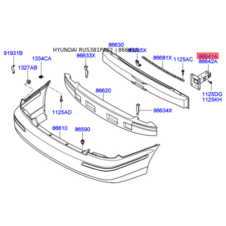 Кронштейн, буфер лівий 86641-3D000 Mobis - 866413D000 - схема з каталогу 86641A, RUS381PA02 866413D000