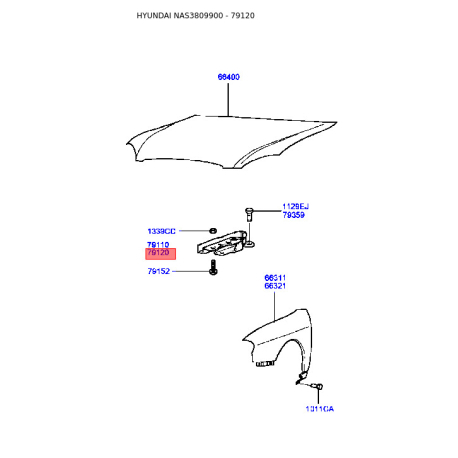 Петля капота правая 79120-34000 Mobis - 7912034000 - схема с каталога 79120, NAS3809900 7912034000
