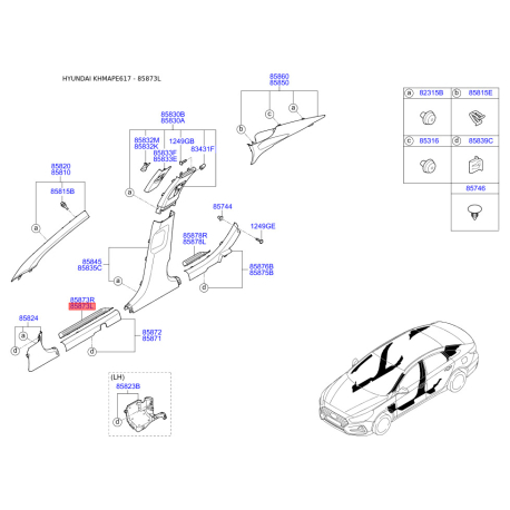 Обивка (накладка) салона левая 85873-C1500TRY Mobis - 85873C1500TRY - схема с каталога 85873L, KHMAPE617 85873C1500TRY