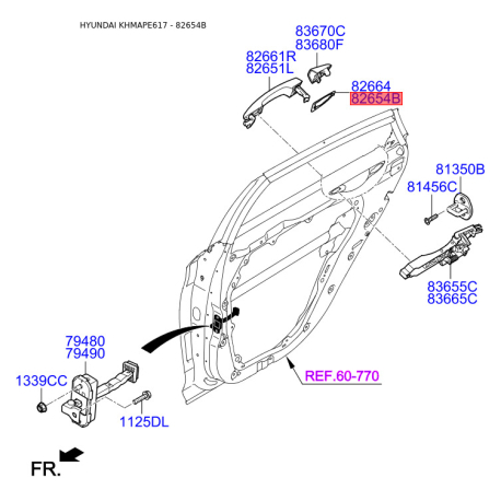 Система керування ручки дверей задня ліва 82654-C1000 Mobis - 82654C1000 - схема з каталогу 82654B, KHMAPE617 82654C1000