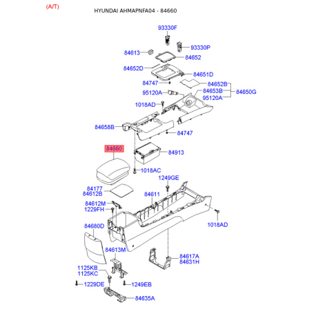 Підлокітник 84660-3K010QD Mobis - 846603K010QD - схема з каталогу 84660, AHMAPNFA04 846603K010QD
