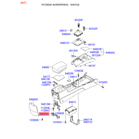 Центральная консоль комлекующие задняя 84635-3K000 Mobis - 846353K000 - схема с каталога 84635A, AHMAPNFA04 846353K000