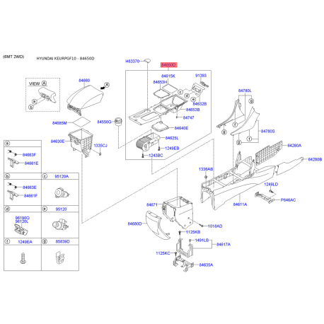 Подлокотник верхний 84650-3S2204X Mobis - 846503S2204X - схема с каталога 84650D, KEURPGF10 846503S2204X
