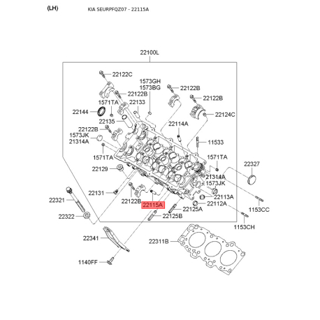 Напрямна втулка клапана 22115-37100 Mobis - 2211537100 - схема з каталогу 22115A, SEURPFQZ07 2211537100