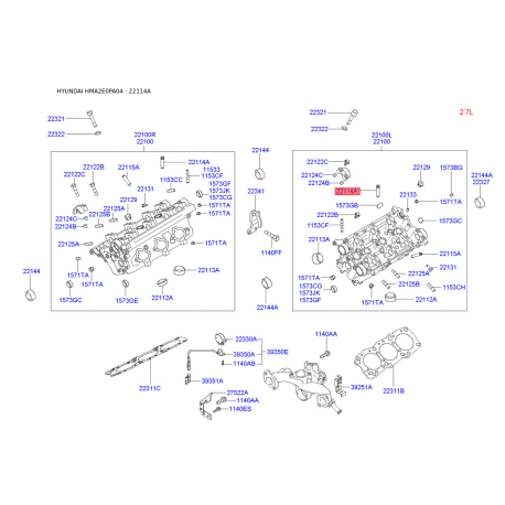 Направляющая втулка клапана 22114-23912 Mobis - 2211423912 - схема с каталога 22114A, HMA2E0PA04 2211423912