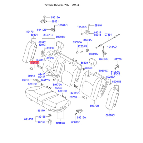 Сидение крепление 89411-36001 Mobis - 8941136001 - схема с каталога 89411, RUS381PA02 8941136001