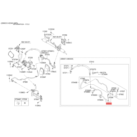 Гидравлический шланг(трубка), рулевое управление 57512-2E000 Mobis - 575122E000 - схема с каталога 57512, KKMAPFQ04 575122E000