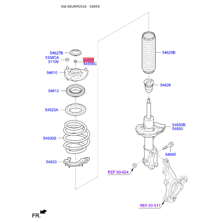 Гайка штока амортизатора 54559-3S000 Mobis - 545593S000 - схема з каталогу 54659, KEURPG516 545593S000